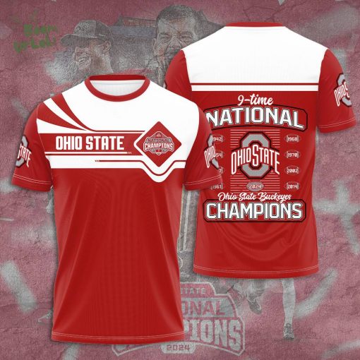 Ohio State Buckeyes 9-Time National Football Champions 3D T-Shirt