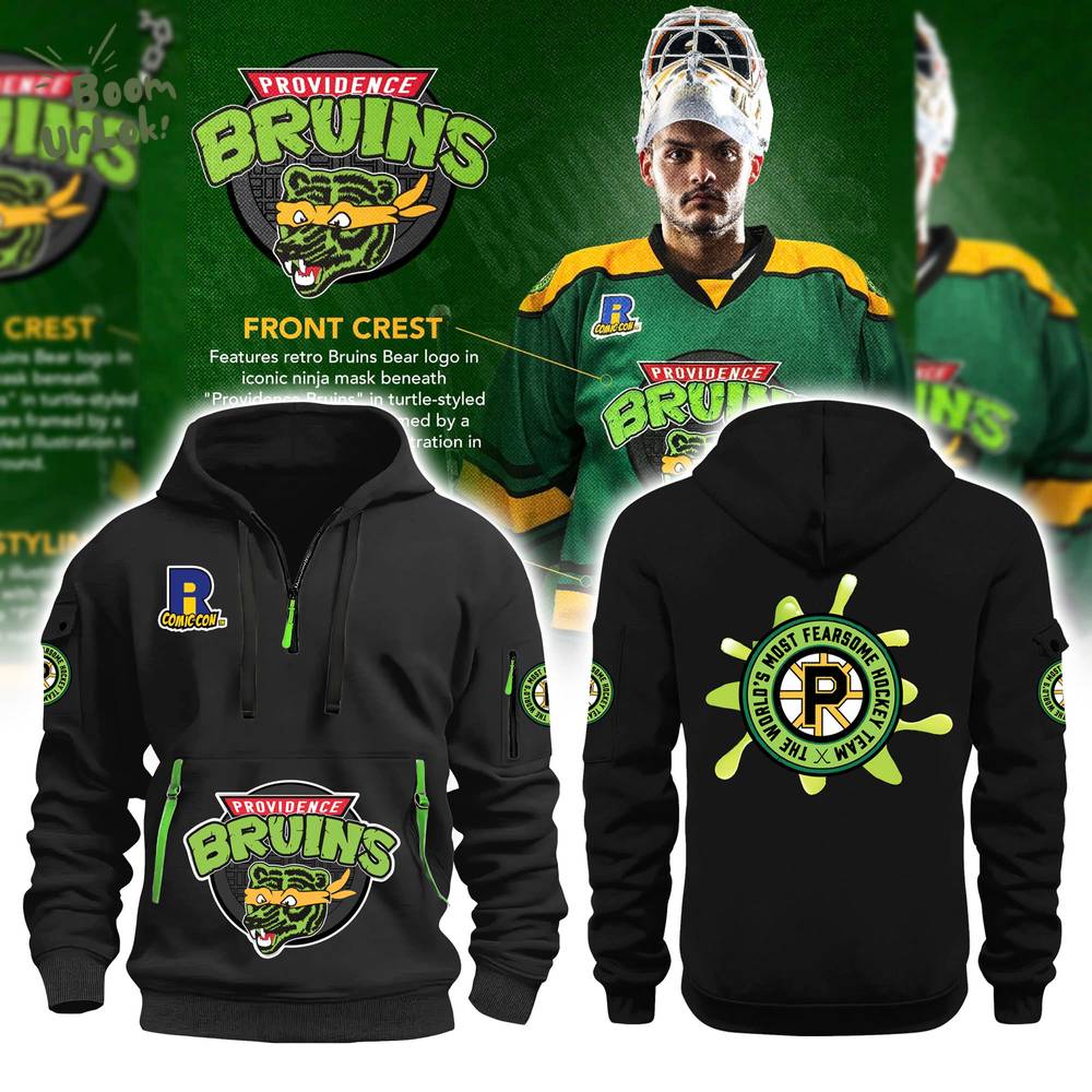 Providence Bruins Turtle Powered RI Comic Black Hoodie - Special Edition Providence Bruins Turtle Powered RI Comic Black Hoodie - Special Edition