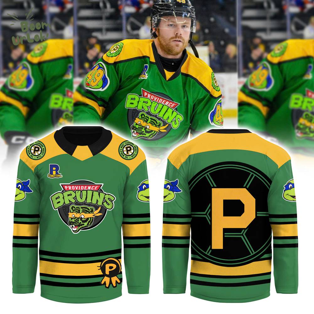 Providence Bruins Turtle Powered RI Comic Special Combo Hockey Jersey Providence Bruins Turtle Powered RI Comic Special Combo Hockey Jersey