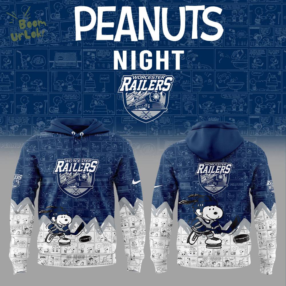 Worcester Railers 75th Anniversary of Peanuts Hoodie - Hockey & Peanuts Fan Apparel Worcester Railers 75th Anniversary of Peanuts Hoodie - Hockey & Peanuts Fan Apparel
