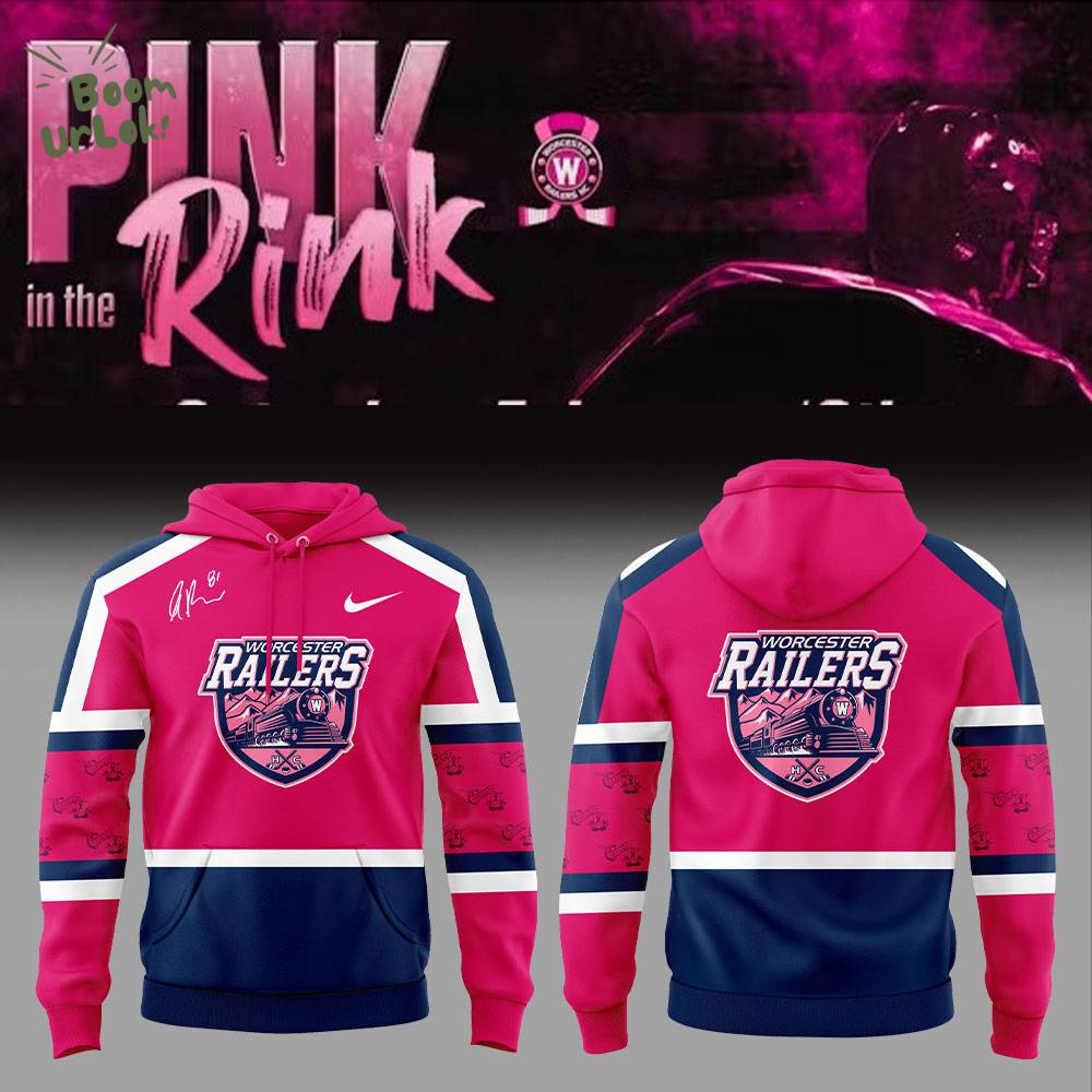 Worcester Railers PINK IN THE RINK Autographed Anthony Repaci Bobblehead Hoodie - NHL Fan Collectibles Worcester Railers PINK IN THE RINK Autographed Anthony Repaci Bobblehead Hoodie - NHL Fan Collectibles