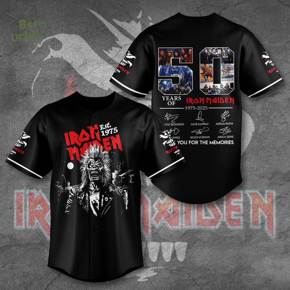 50 Years Of Iron Maiden Est 1975 Baseball Jersey 50 Years Of Iron Maiden Est 1975 Baseball Jersey