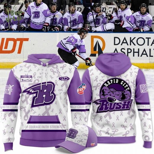 Limited Edition Rapid City Rush Hockey Fights Cancer Hoodie 2025