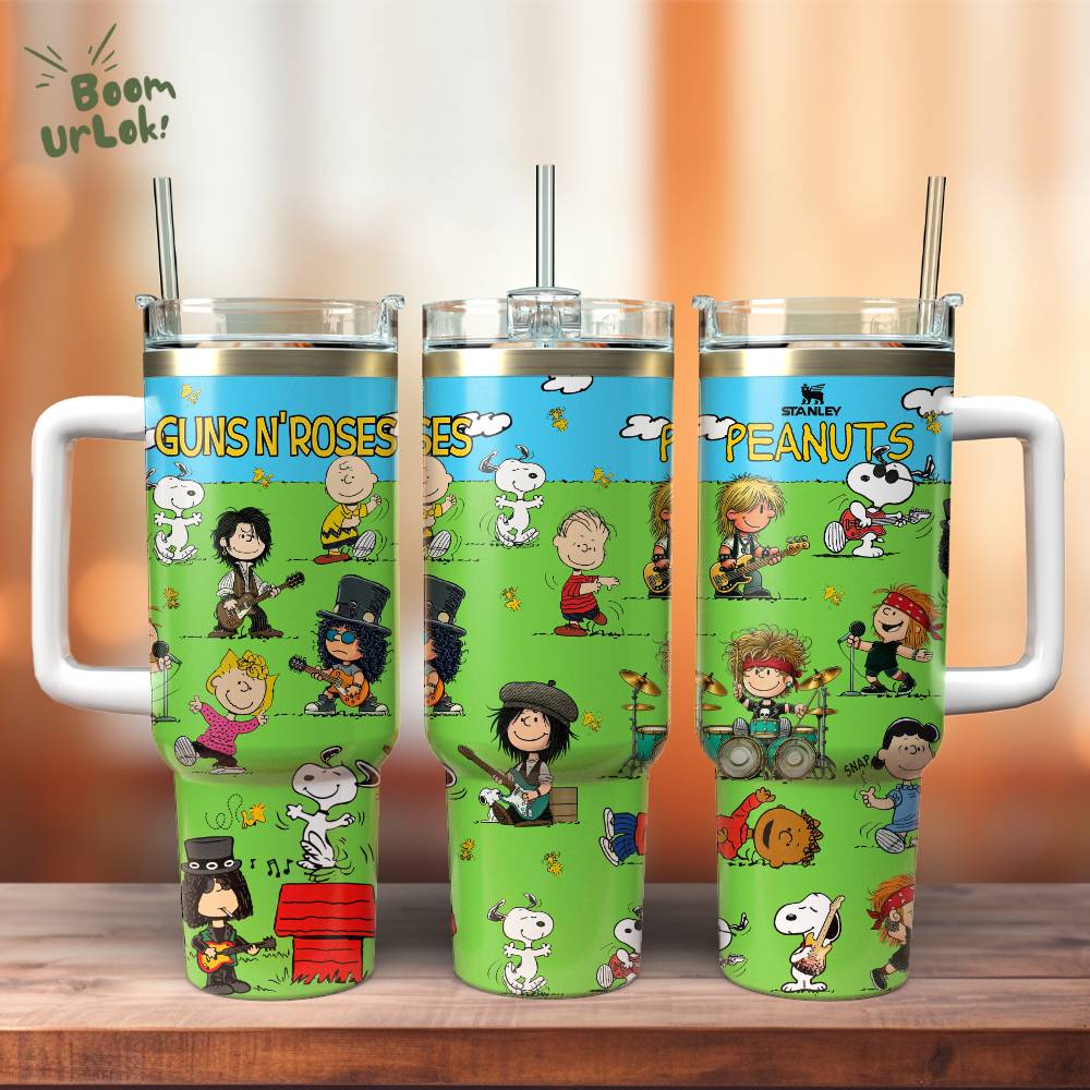 Mistmerch Guns N’ Roses x Peanuts Custom Stanley Quencher 40oz Stainless Steel Tumbler With Handle Mistmerch Guns N’ Roses x Peanuts Custom Stanley Quencher 40oz Stainless Steel Tumbler With Handle