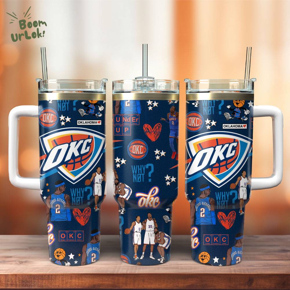 Oklahoma City Thunder NBA Custom Stanley Quencher 40oz Stainless Steel Tumbler Oklahoma City Thunder NBA Custom Stanley Quencher 40oz Stainless Steel Tumbler