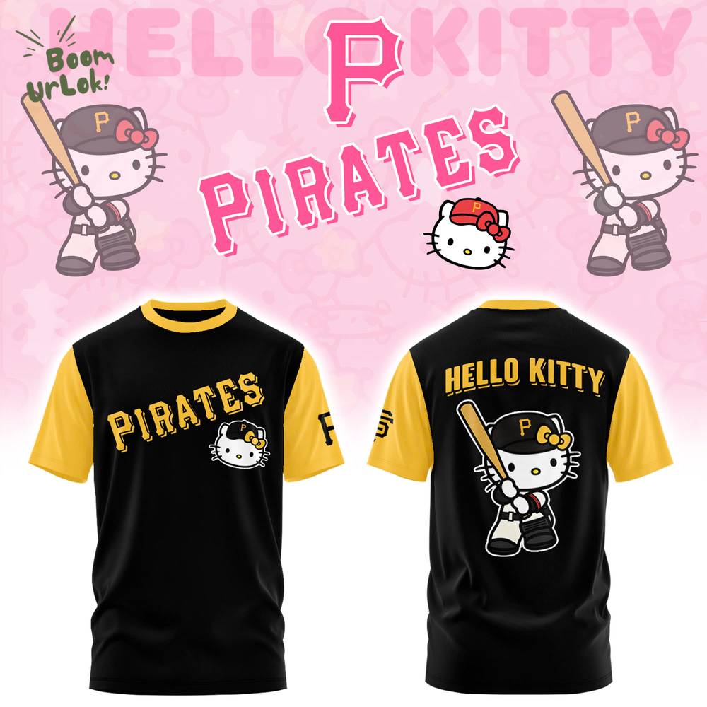 Pittsburgh Pirates X Hello Kitty Version 2025 Tshirt Black Pittsburgh Pirates X Hello Kitty Version 2025 Tshirt Black
