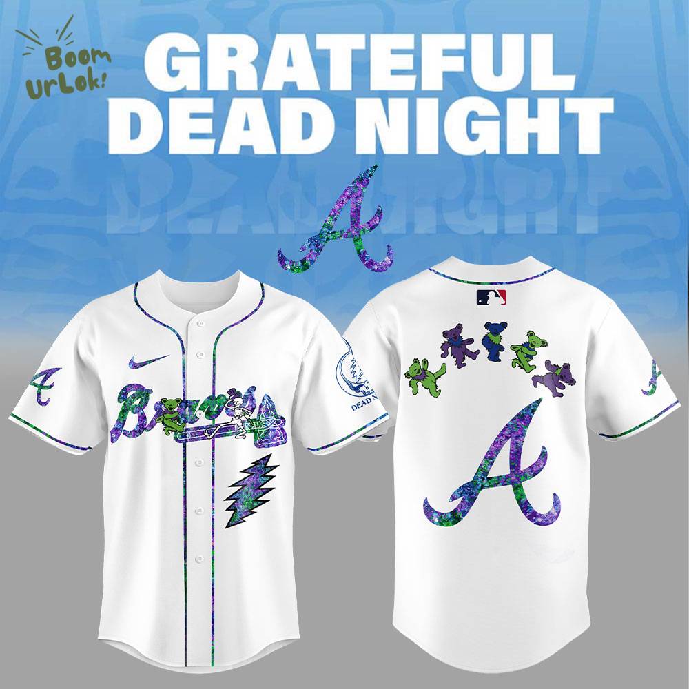 Atlanta Braves Grateful Dead Night Baseball Jersey Flat Cap Set Atlanta Braves Grateful Dead Night Baseball Jersey Flat Cap Set