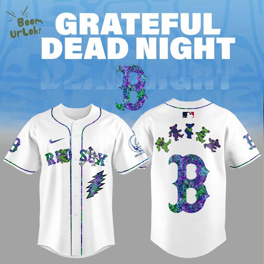 Boston Red Sox Grateful Dead Night Baseball Jersey Flat Cap Set Boston Red Sox Grateful Dead Night Baseball Jersey Flat Cap Set