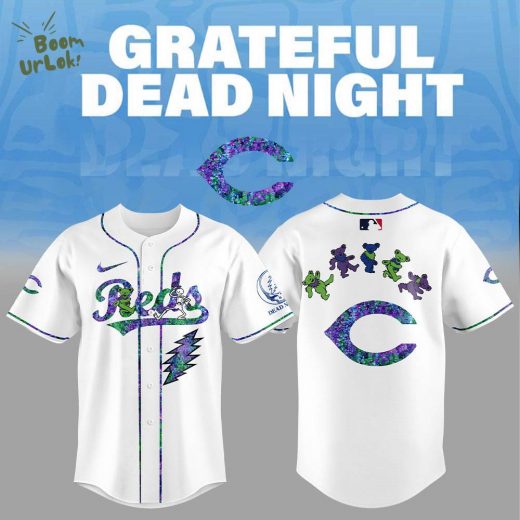 Cincinnati Reds Grateful Dead Night Baseball Jersey Flat Cap Set