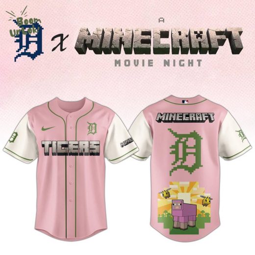 Detroit Tigers MLB x A MINECRAFT MOVIE Night Baseball Jersey Pink Editions