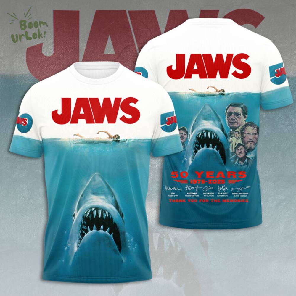 Jaws 50 Years 1975 2025 3D Tshirt Jaws 50 Years 1975 2025 3D Tshirt