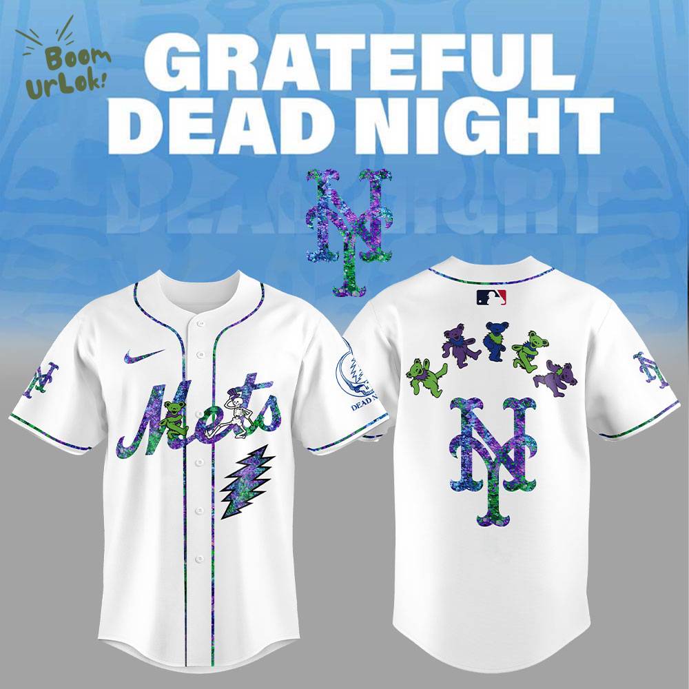 New York Mets Grateful Dead Night Baseball Jersey Flat Cap Set New York Mets Grateful Dead Night Baseball Jersey Flat Cap Set