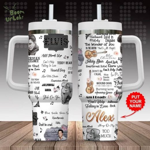 Personalized Elvis Presley Tumbler With Handle – Vintage Music Lyrics Cup for Fans