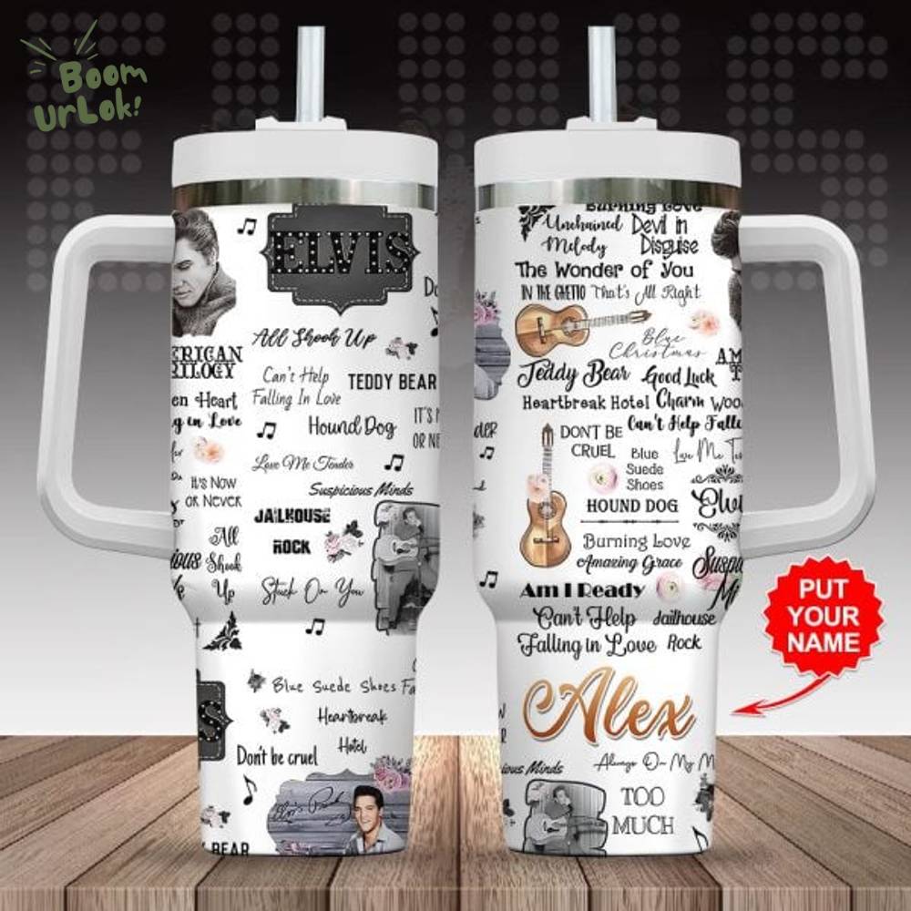 Personalized Elvis Presley Tumbler With Handle – Vintage Music Lyrics Cup for Fans Personalized Elvis Presley Tumbler With Handle – Vintage Music Lyrics Cup for Fans