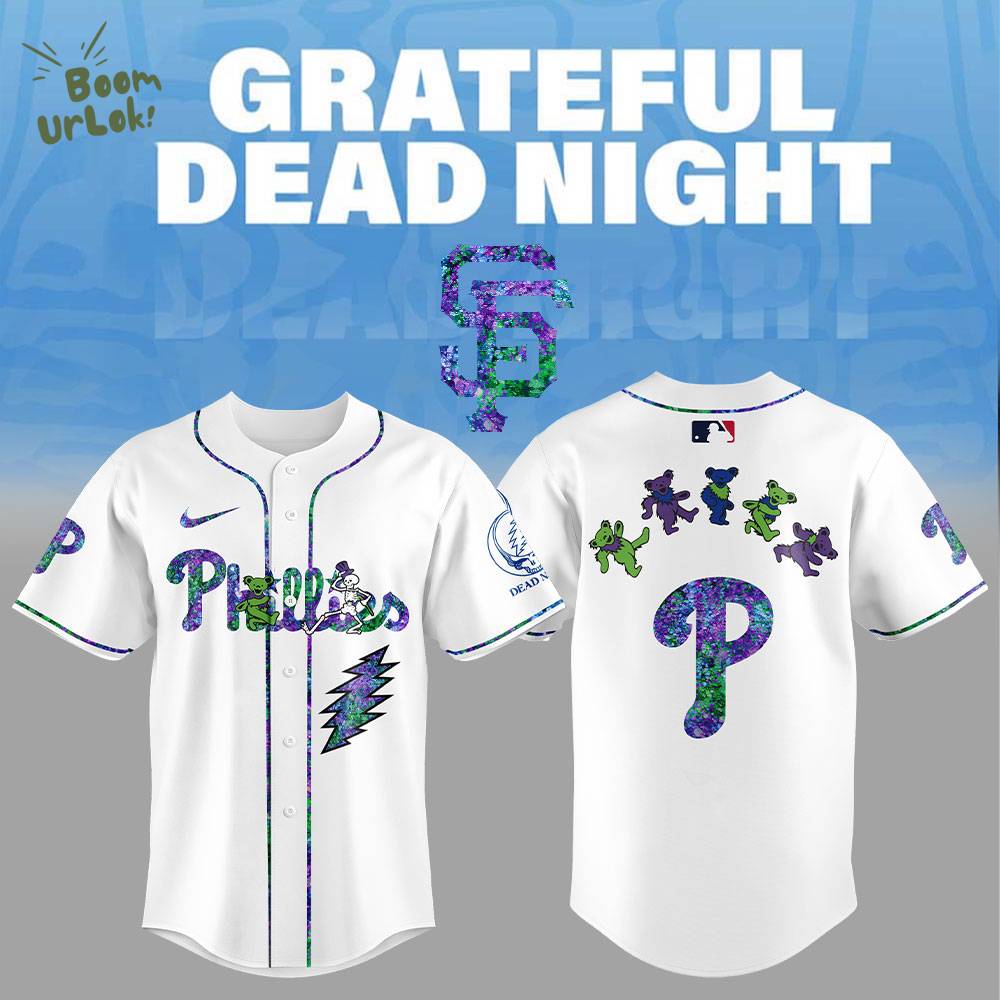 Philadelphia Phillies Grateful Dead Night Baseball Jersey Flat Cap Set Philadelphia Phillies Grateful Dead Night Baseball Jersey Flat Cap Set