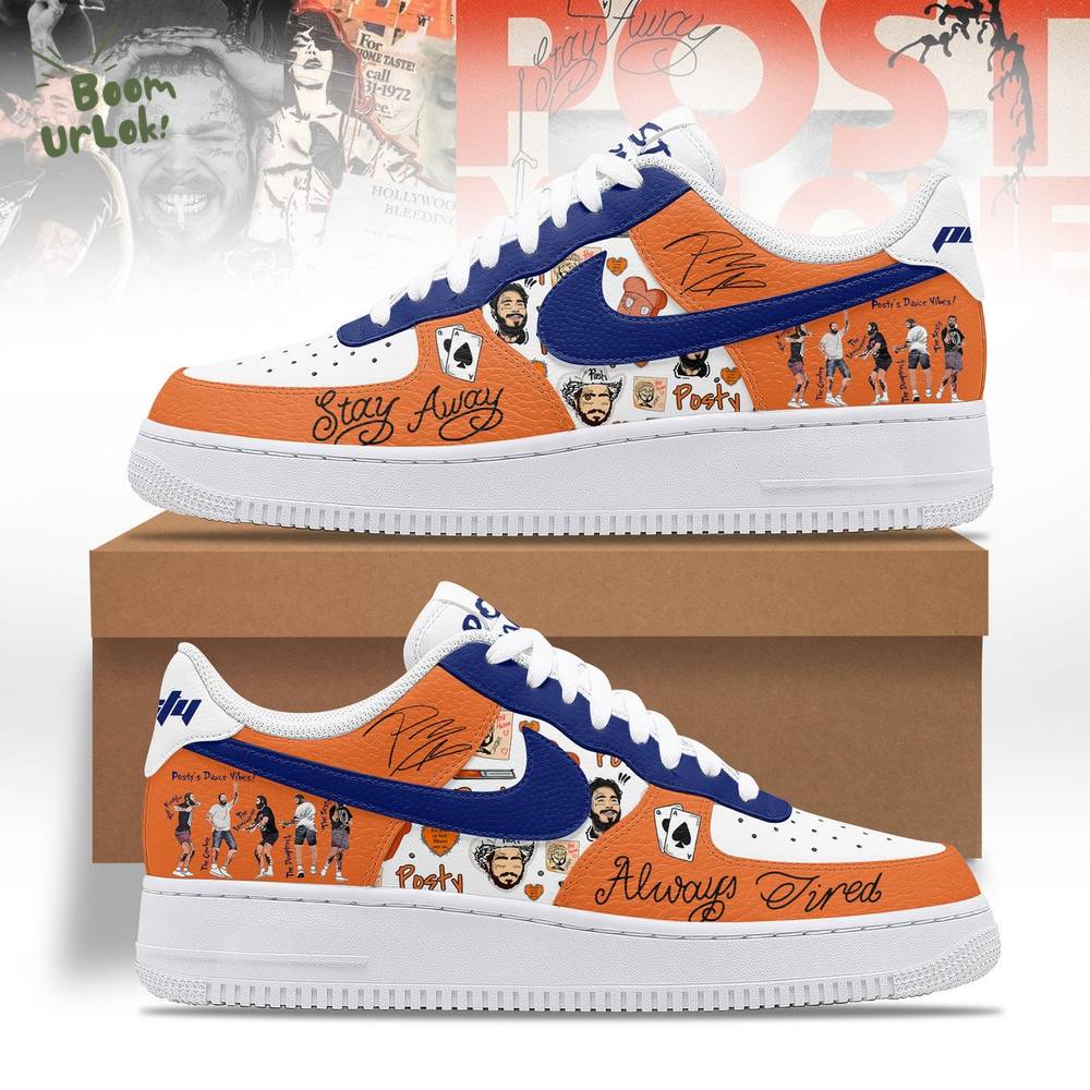 Post Malone Custom Air Force 1 Sneakers – Stay Away Always Tired Design Post Malone Custom Air Force 1 Sneakers – Stay Away Always Tired Design