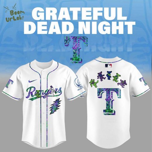 Texas Rangers Grateful Dead Night Baseball Jersey Flat Cap Set