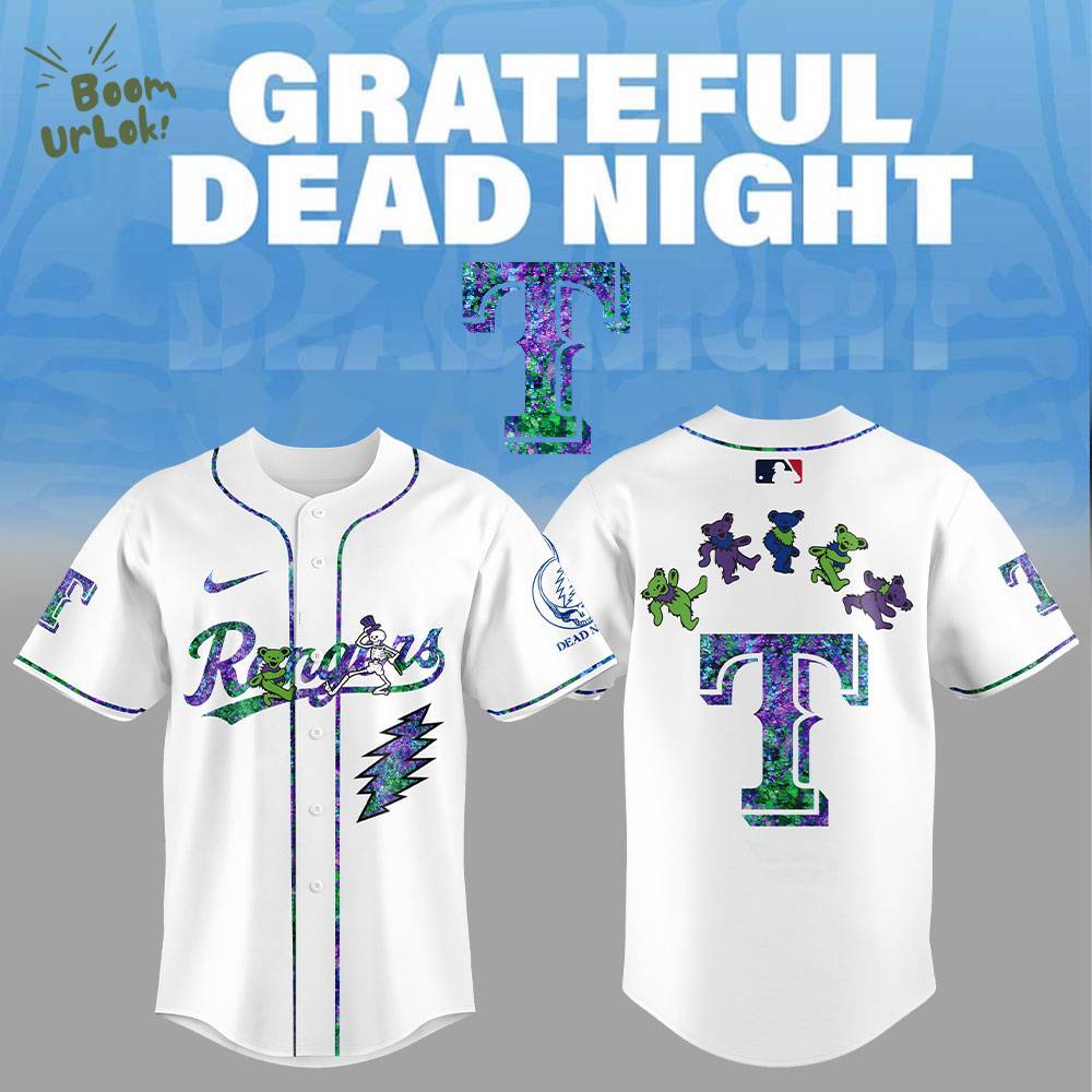 Texas Rangers Grateful Dead Night Baseball Jersey Flat Cap Set Texas Rangers Grateful Dead Night Baseball Jersey Flat Cap Set