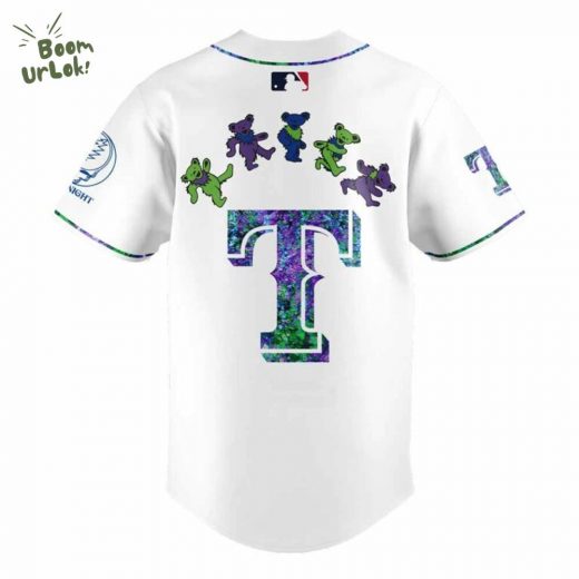 Texas Rangers Grateful Dead Night Baseball Jersey Flat Cap Set