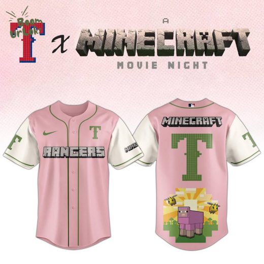 Texas Rangers MLB x A MINECRAFT MOVIE Night Baseball Jersey Pink Editions Limited