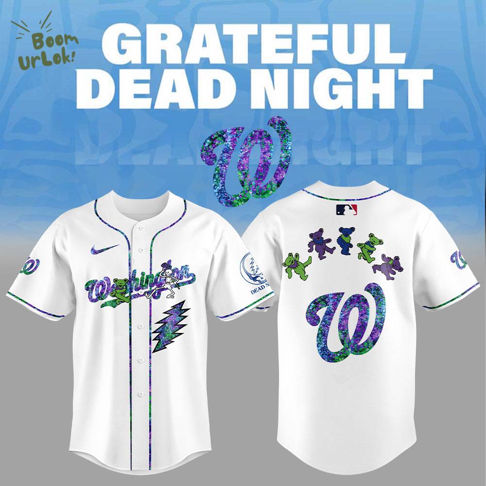 Washington Nationals Grateful Dead Night Baseball Jersey Flat Cap Set Washington Nationals Grateful Dead Night Baseball Jersey Flat Cap Set
