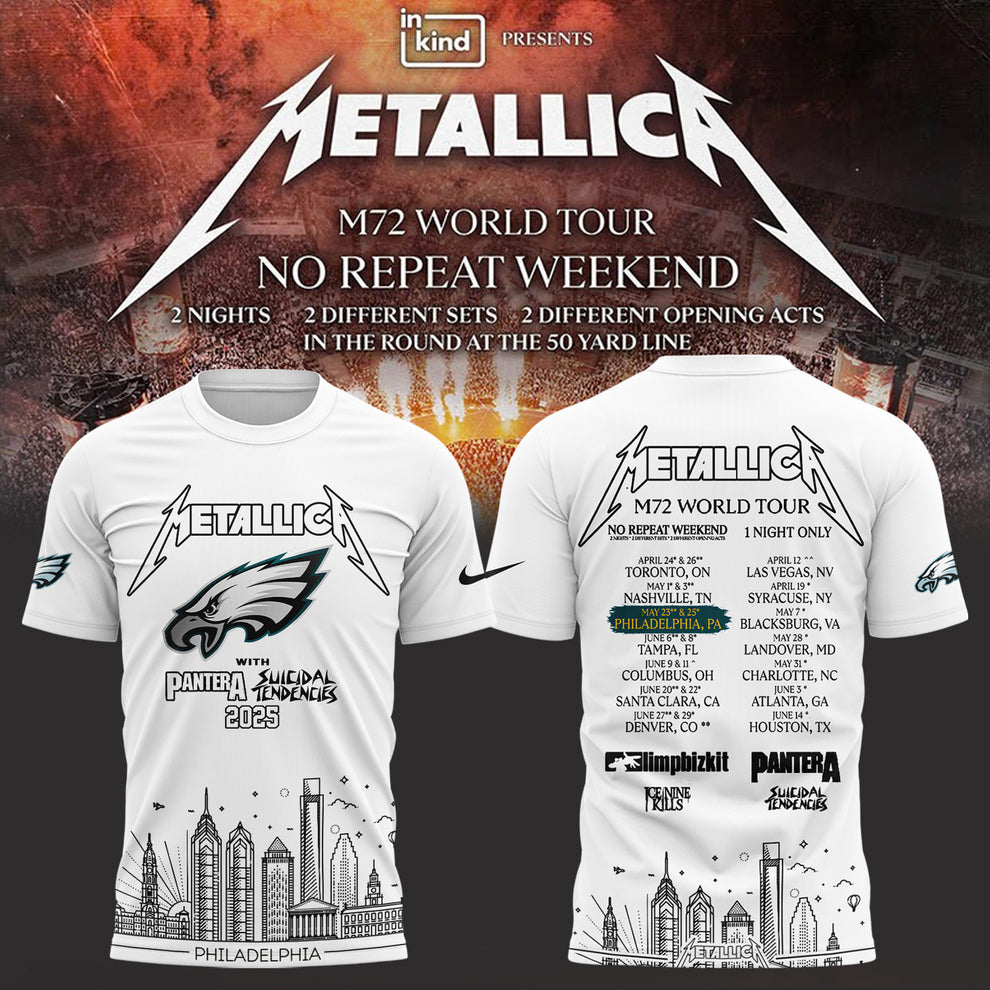 Metallic M72 World Tour x Philadelphia Eagles White Tshirt 2025 Metallic M72 World Tour x Philadelphia Eagles White Tshirt 2025