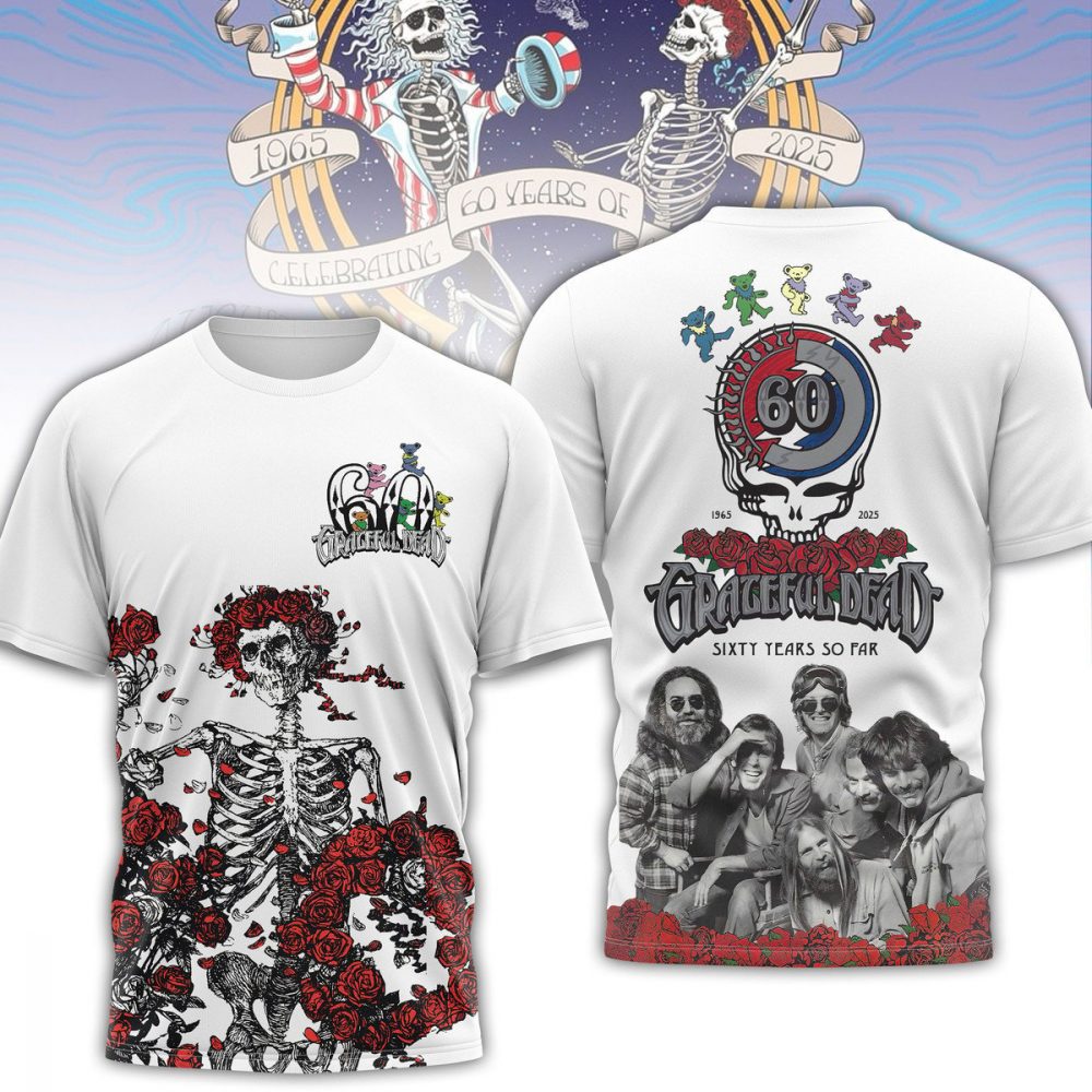 Grateful Dead 60th Anniversary Shirt – 1965 to 2025 Skeleton & Rose Vintage Tee