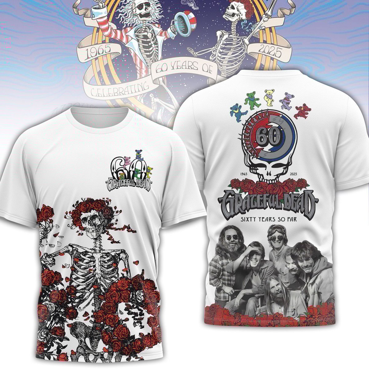 Grateful Dead 60th Anniversary Shirt – 1965 to 2025 Skeleton & Rose Vintage Tee Grateful Dead 60th Anniversary Shirt – 1965 to 2025 Skeleton & Rose Vintage Tee