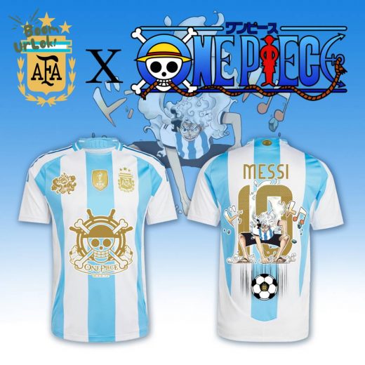 ARGENTINA HOME JERSEY 2025 MESSI GOLD x One Piece Tshirt