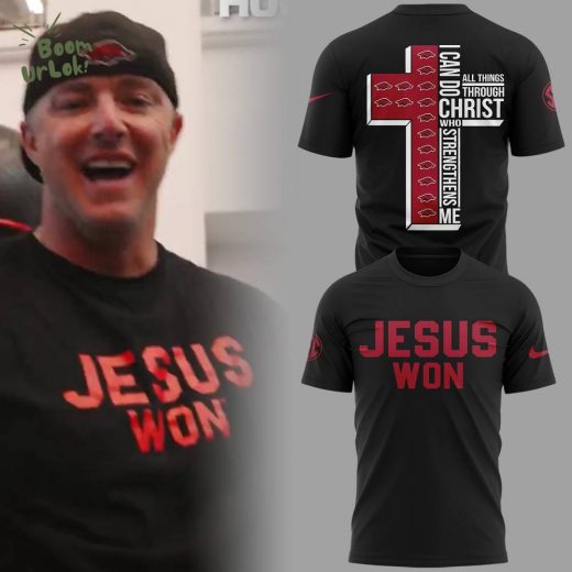 Arkansas x Jesus Won 2025 Black TShirt