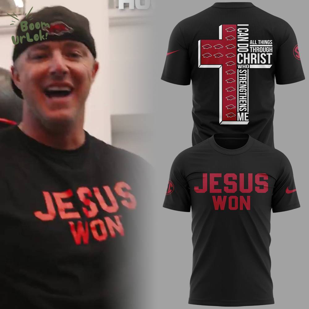 Arkansas x Jesus Won 2025 Black TShirt Arkansas x Jesus Won 2025 Black TShirt