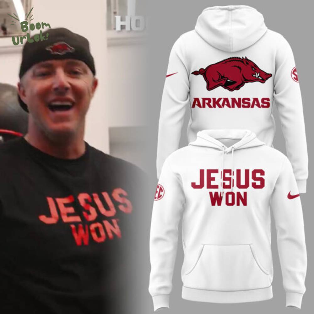 Arkansas x Jesus Won 2025 White Hoodie Limited Edition Arkansas x Jesus Won 2025 White Hoodie Limited Edition