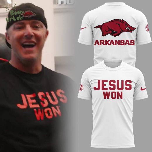 Arkansas x Jesus Won 2025 White TShirt