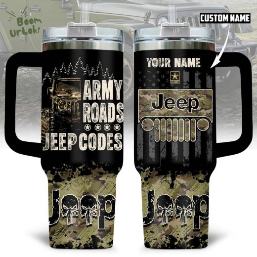 Army Jeep Custom Stanley Tumbler – Military Off-Road Camo Mug with Name