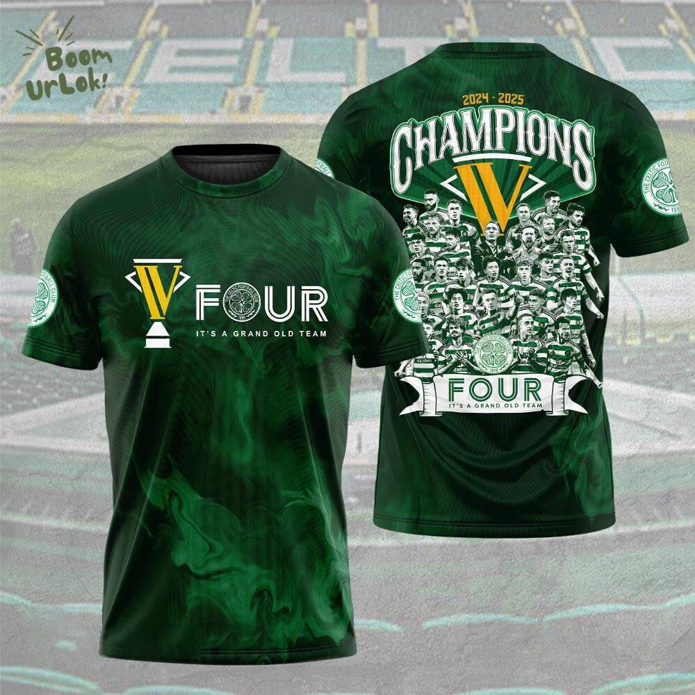 Celtic FC 2024–2025 Champions Shirt – Green Smoke ‘FOUR’ Trophy Edition Celtic FC 2024–2025 Champions Shirt – Green Smoke ‘FOUR’ Trophy Edition