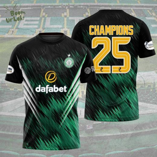 Celtic FC Champions 25 Jersey – Green Black Lightning Pattern Football Shirt