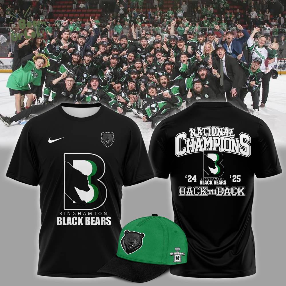 Commissioners Cup Champions Binghamton Black Bears 2025 Back To Back Black Tshirt Commissioners Cup Champions Binghamton Black Bears 2025 Back To Back Black Tshirt