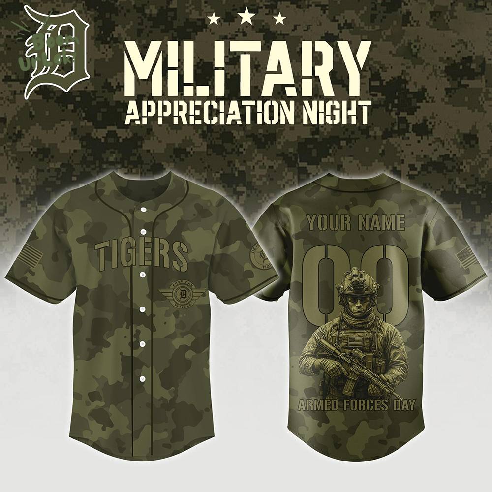 Detroit Tigers Mix Military Appreciation Night And Armed Forces Day- Baseball Custom Jersey Detroit Tigers Mix Military Appreciation Night And Armed Forces Day- Baseball Custom Jersey
