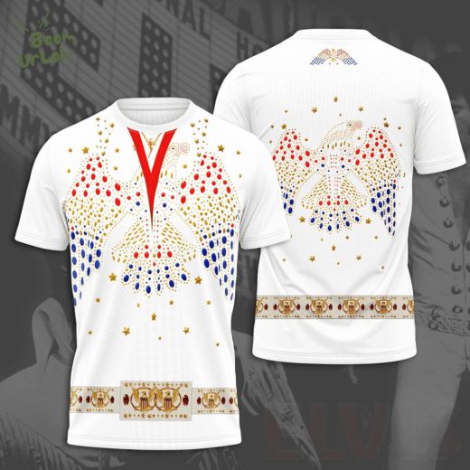 Elvis Presley American Eagle Costume Jersey – White 70s Jumpsuit Style Shirt for Fans