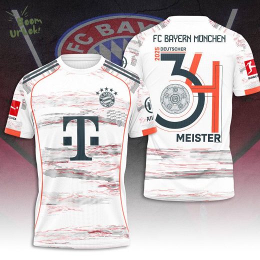 FC Bayern Munich 2025 Bundesliga Champions 34th Deutscher Meister White Shirt
