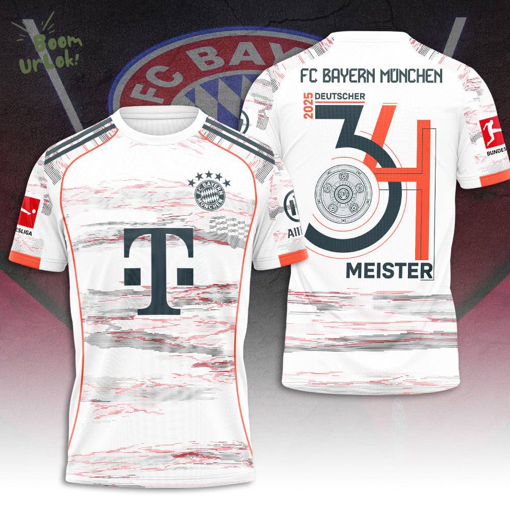 FC Bayern Munich 2025 Bundesliga Champions 34th Deutscher Meister White Shirt FC Bayern Munich 2025 Bundesliga Champions 34th Deutscher Meister White Shirt