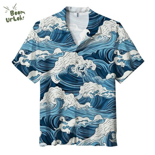 Great Wave Japanese Ocean Print Hawaiian Shirt – Summer Beach Button-Up
