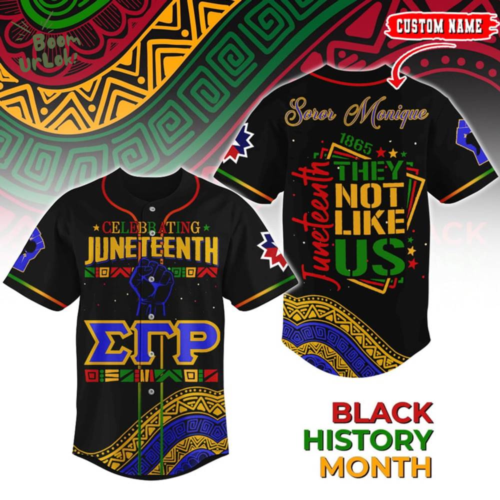 Juneteenth Baseball Jersey – Black History Month Shirt with African Pattern & ΣΓΡ Sorority Design Juneteenth Baseball Jersey – Black History Month Shirt with African Pattern & ΣΓΡ Sorority Design