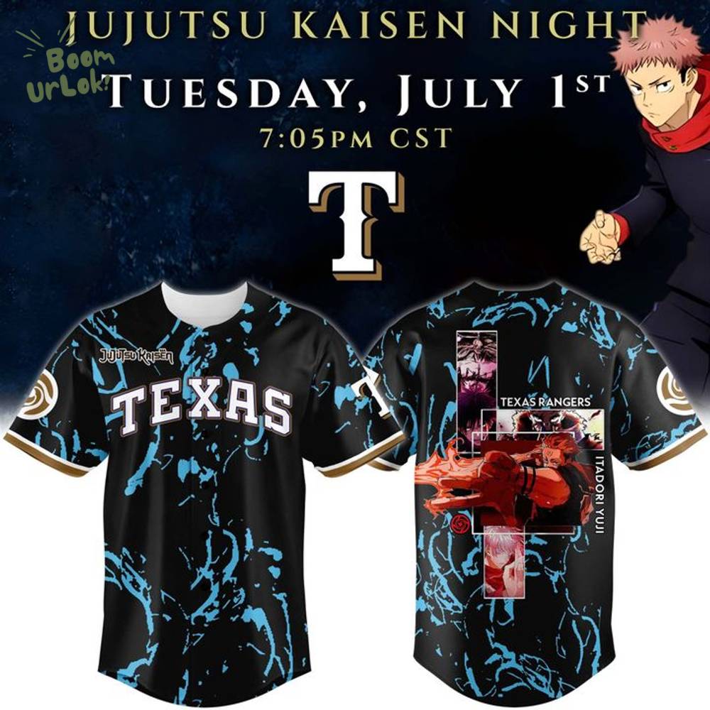Limited Premium Edition Jujutsu Kaisen Night x Texas Rangers 2025 Graphic Jersey Limited Premium Edition Jujutsu Kaisen Night x Texas Rangers 2025 Graphic Jersey