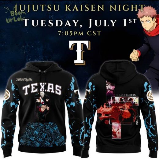 Limited Premium Edition Jujutsu Kaisen Night x Texas Rangers 2025 Pullover Hoodie