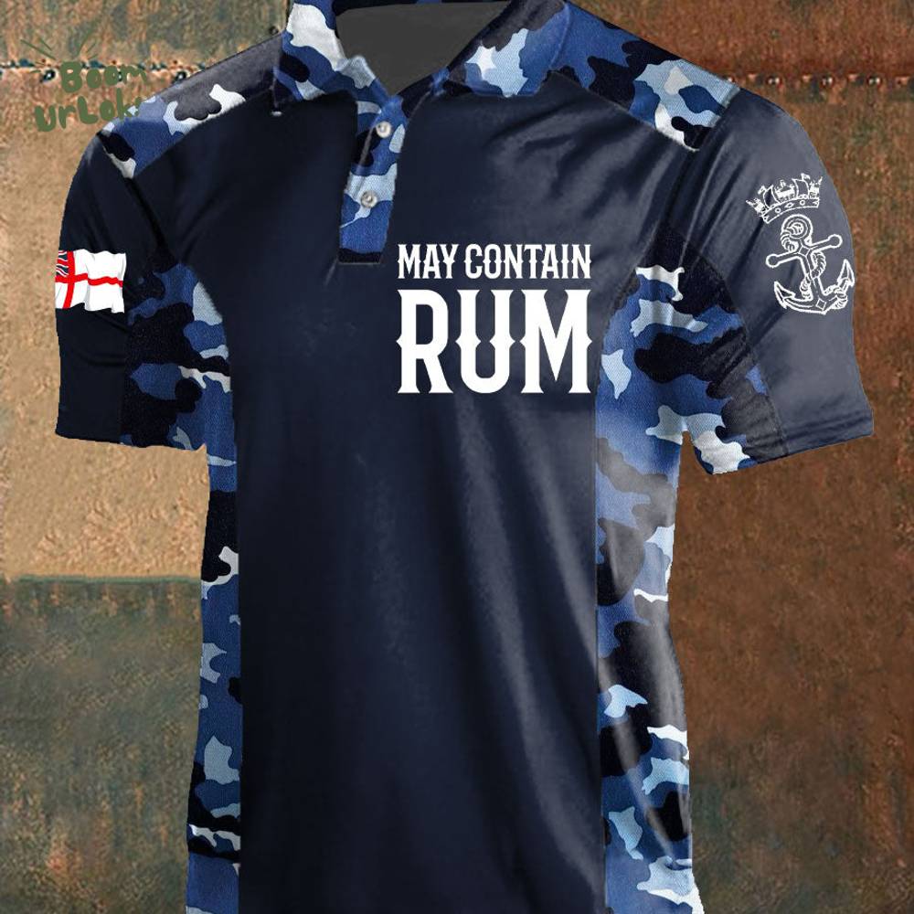 Men's Navy Veteran Rum Lover Printed Polo Shirt Men's Navy Veteran Rum Lover Printed Polo Shirt