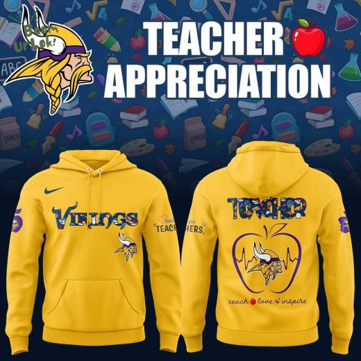 Minnesota Vikings TEACHER Appreciation 2025 Yellow Hoodie