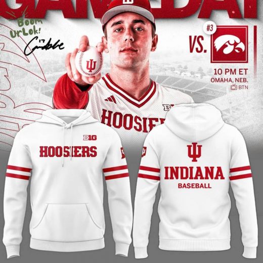 New Uniform Indiana Hoosiers Baseball White Hoodie
