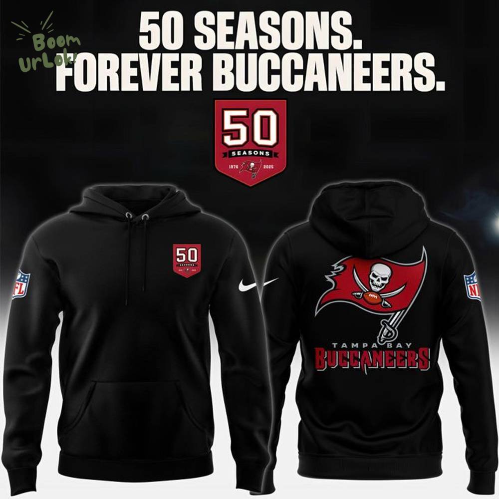 Tampa Bay Buccaneers Celebrate the legacy of 50 Seasons Hoodie 2025 Black Tampa Bay Buccaneers Celebrate the legacy of 50 Seasons Hoodie 2025 Black