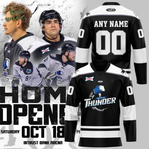 Wichita Thunder Black And White Hockey Jersey 2025 custom name and number